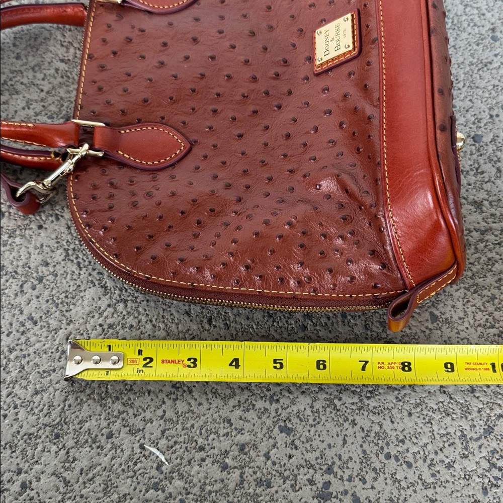 Dooney & Bourke brown ostrich leather zip zip satchel crossbody bag - Picture 11 of 16
